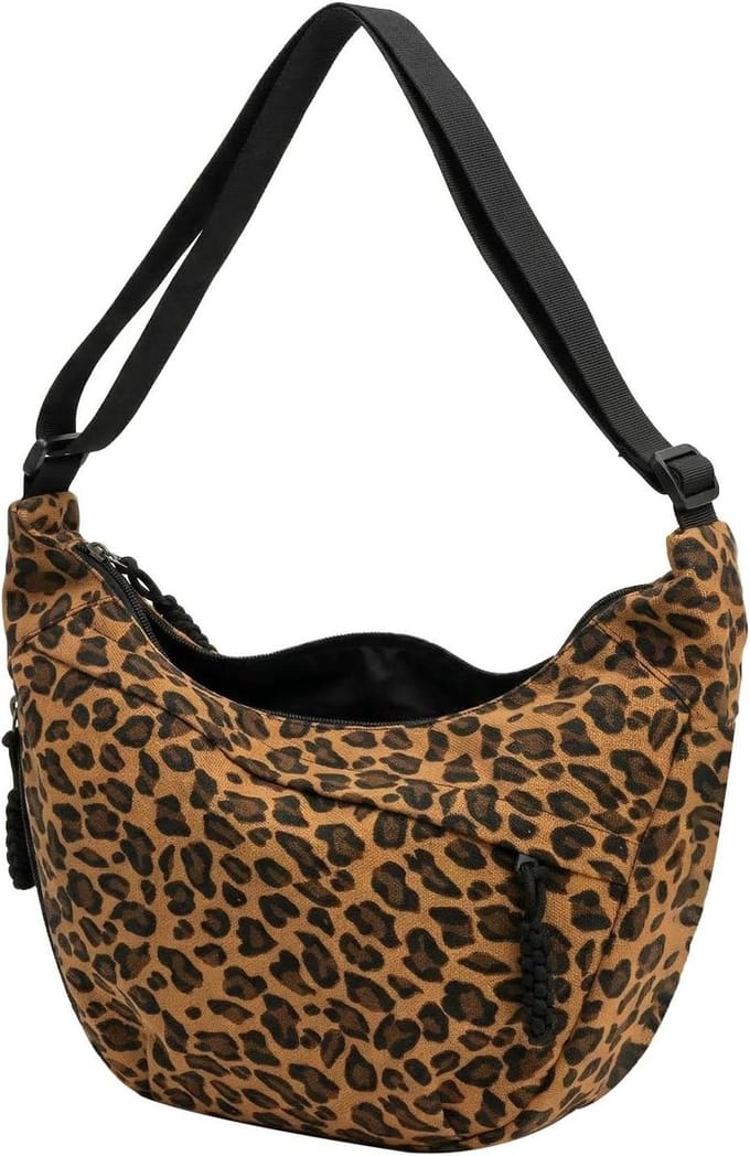 Schoudertas Dames - Halve Maan Tas - Dagelijks Gebruik - Verstelbare Band - 26 cm - Luipaardprint