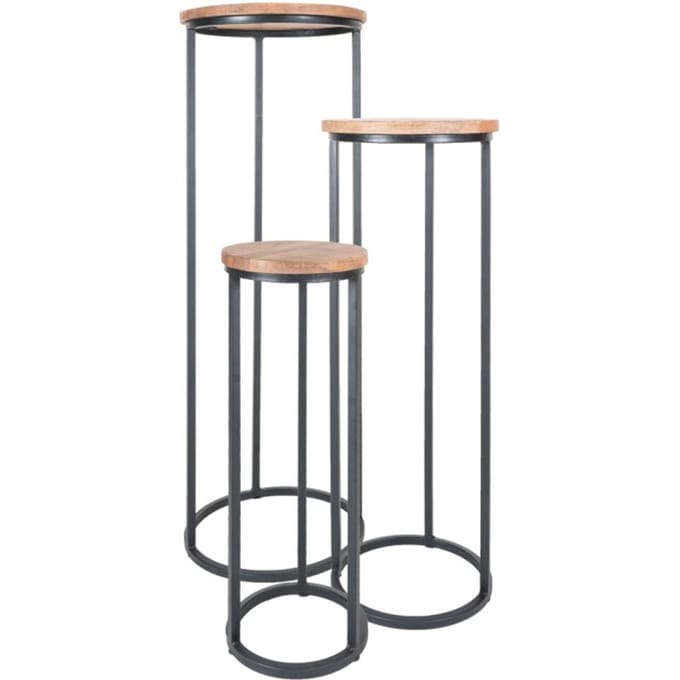 Home67 Plantentafels sam rond set van 3 bruin mangohout