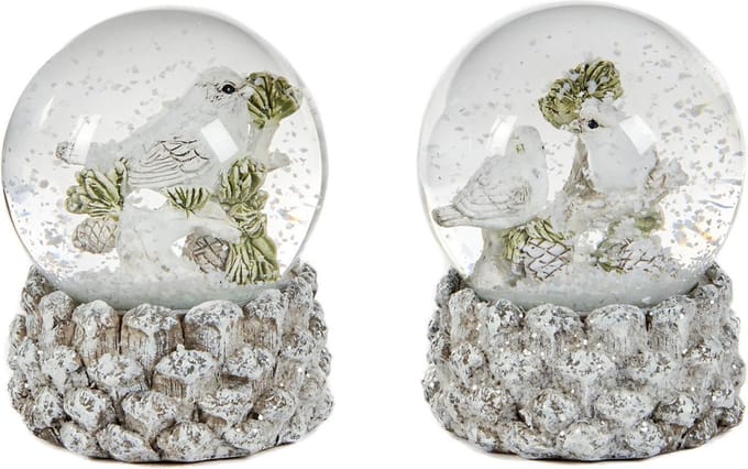 Goodwill Deco "Vogeltje in Sneeuw Wereld" Glas Wit-Bruin 6,5 cm Prijs per stuk
