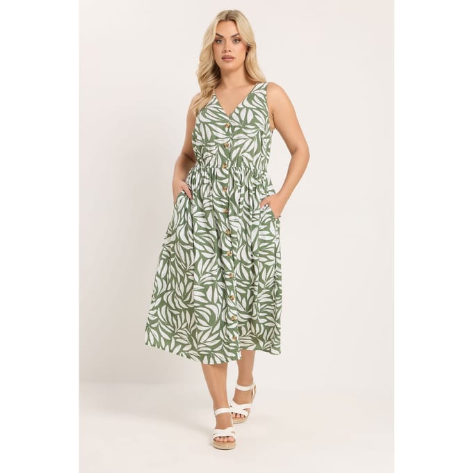 Yours Kakigroene Bladprint Sundress Size 54-56