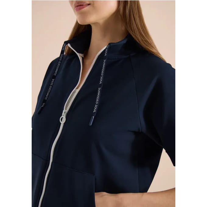 Sweaterjack met korte mouwen en ritssluiting
