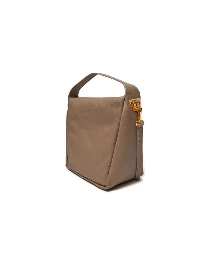 COCCINELLE Leren Schoudertas Dorian Shoulder Bag Grained Leather Warm Taupe