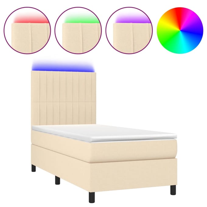 vidaXL - Boxspring - met - matras - en - LED - stof - crèmekleurig - 80x200 - cm
