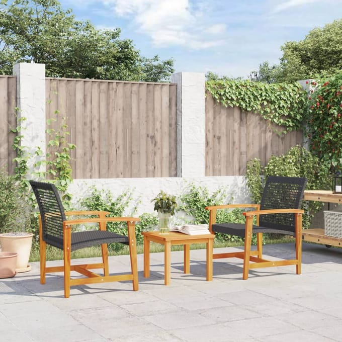 vidaXL - 3-delige - Bistroset - poly - rattan - en - acaciahout - zwart