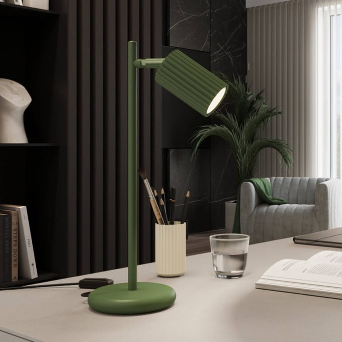 SOLLUX LIGHTING Tafellamp ALORA, hoogte 43 cm, olijfgroen, metaal, GU10