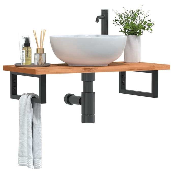 vidaXL - Badkamer - wandschap - staal - en - massief - beukenhout