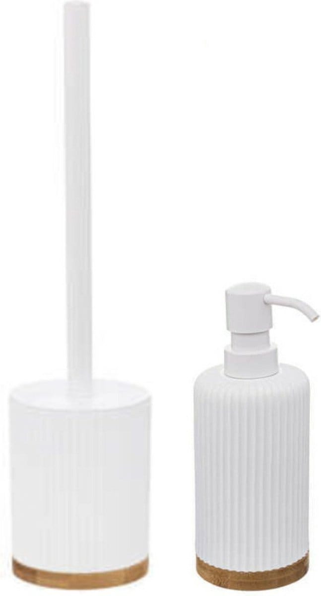 5Five Badkamer set - Toiletborstel houder - wit - 40 cm - met zeeppompje van 270 ml - polyresin