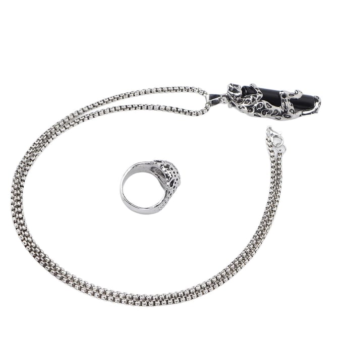 Colliers Pendants Ensemble de Bagues 2pcs Colliers Pendants Forme Pilier Léopard Bague Bijou pour Hommes gray