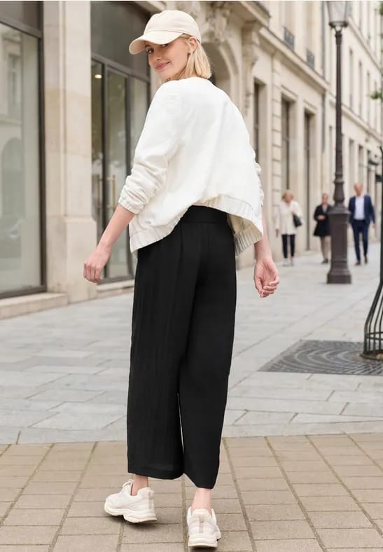 7/8 Broek met wijde pijpen in linnenlook Mid Waist
