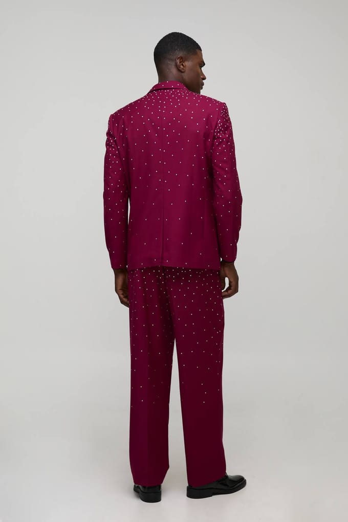 Relaxte pasvorm pakbroek met rhinestone versieringen | Burgundy | Size 30