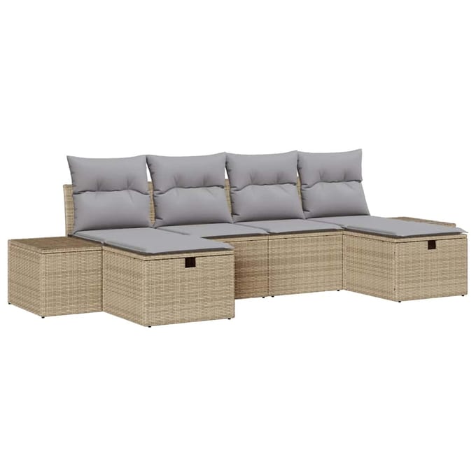 vidaXL - Tuinbank - Set - 6 - st - Beige - poly - rattan