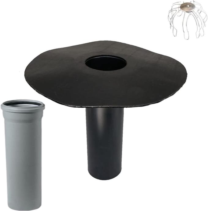 Dakafvoer Set - Dakgoot Afvoer - Platte Dak Drainage - Bitumen Flens - DN 100/110 - Zwart en Grijs