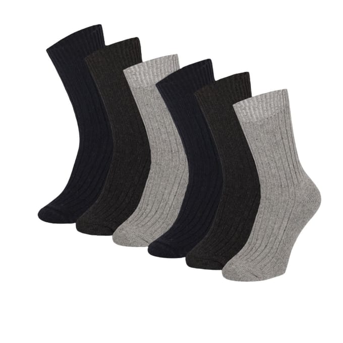 Noorse Wollen Werksokken - Badstof Zool - 6-Pack - Zwart / 46/48