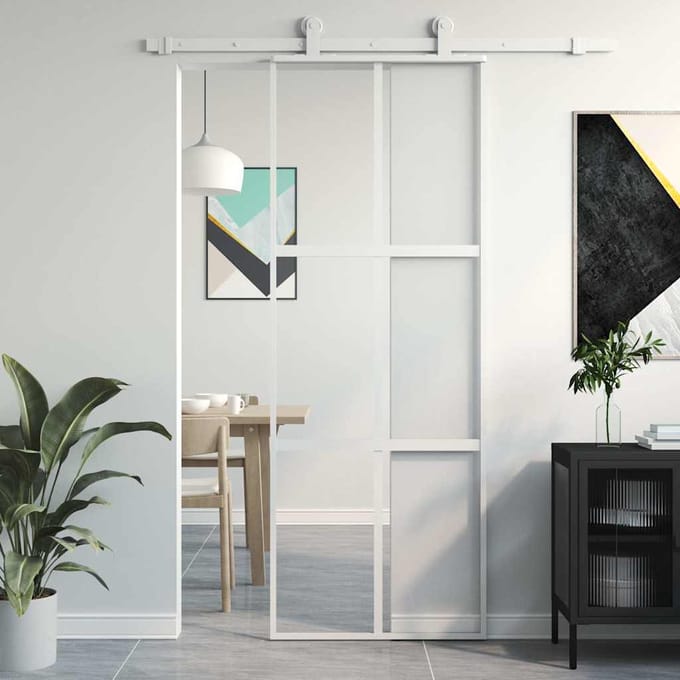 vidaXL - Schuifdeur - 76x205 - cm - gehard - glas - en - aluminium - wit