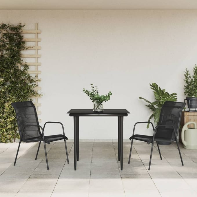 vidaXL - 3-delige - Tuinset - textileen - en - staal - zwart