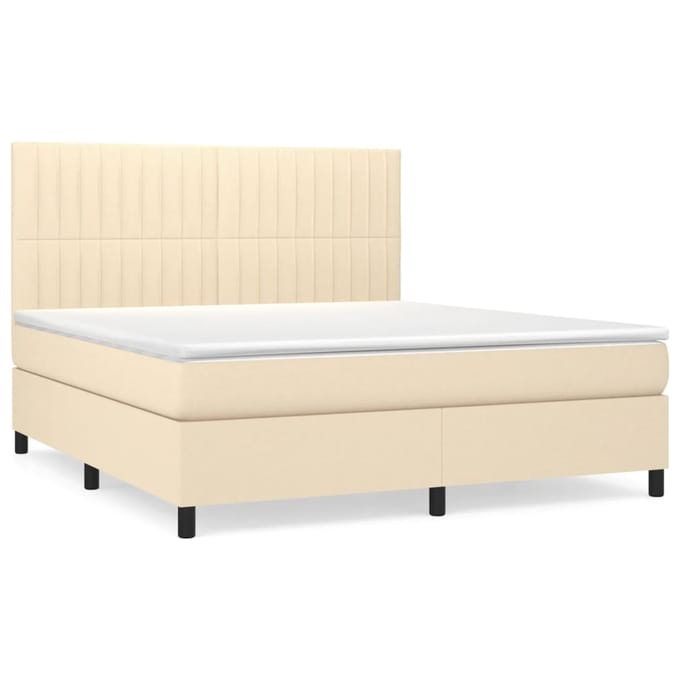 vidaXL - Boxspring - met - matras - stof - crèmekleurig - 160x200 - cm