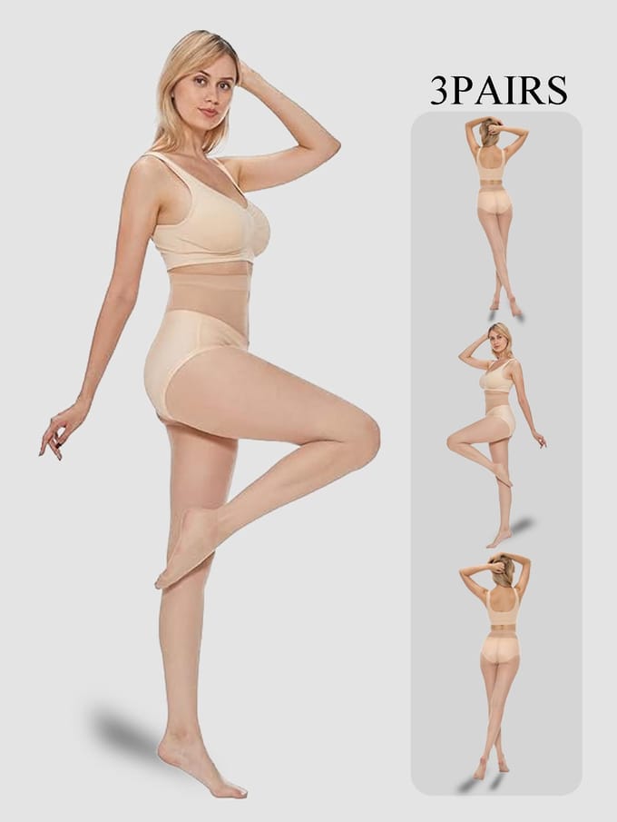 Pack de Trois Bas Transparent Couleur Unie Ultra-Fins Été Respirant Mode Polyvalent Collants M-L beige