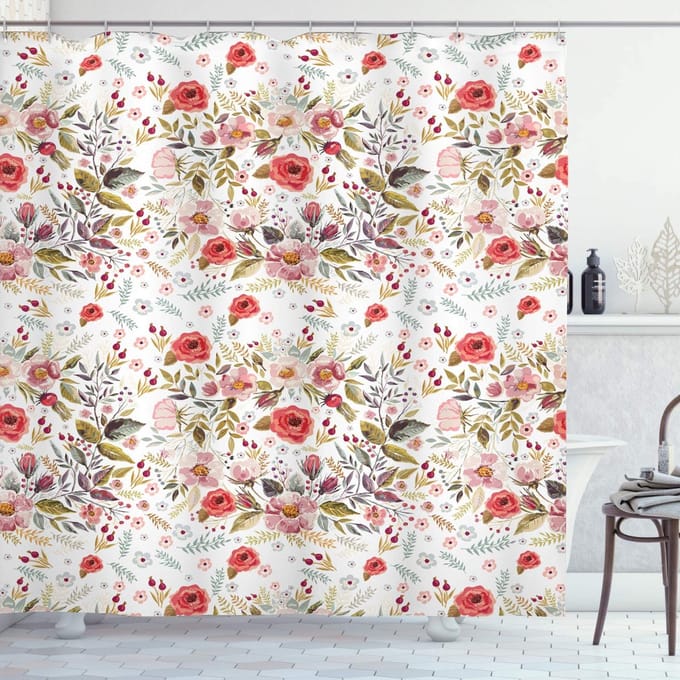 ABAKUHAUS douchegordijn sc_8803 – 175x240 cm – koraalrood/groen