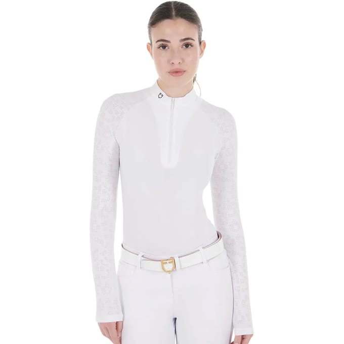 Dames wedstrijdpolo met lange mouwen Equestro Tulle Stretch