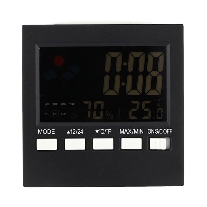 Digitale display thermometer vochtigheidsklok kleurrijke binnen- en buitentemperatuurmonitor alarm LCD black