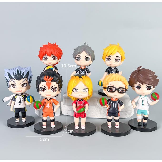 8-delige volleybal jeugd anime beeldjes, Xiangyang Yingshan Feixiong blind box speelgoedmodellen en display items gray