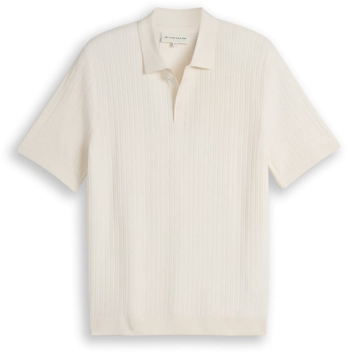 Tom Tailor - Gebreid poloshirt van katoen - Maat S - Gardenia White