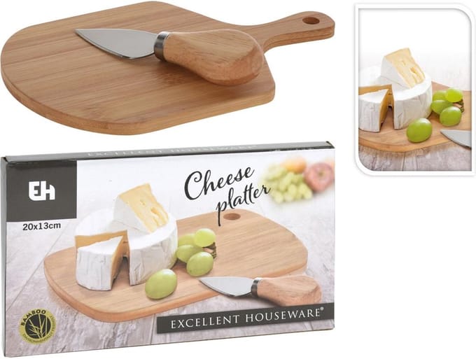 Kaasplank bamboe 20x13cm met kaasmes