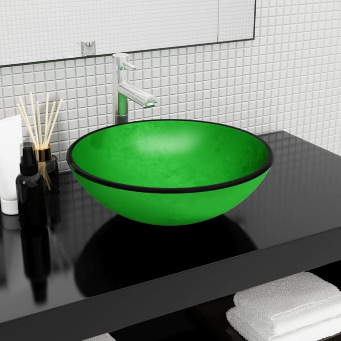 vidaXL - Wasbak - 42x14 - cm - gehard - glas - groen