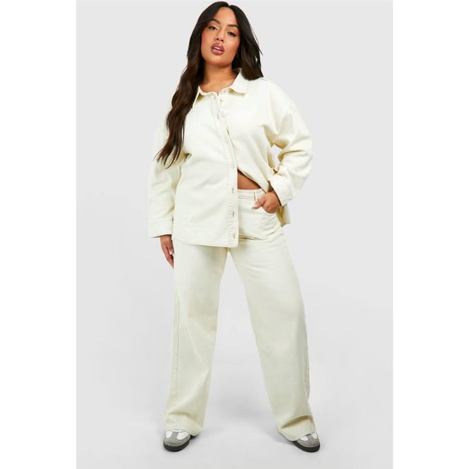 boohoo Dames Plus Light Wash Straight Leg Jeans | Ecru | Maat: 28