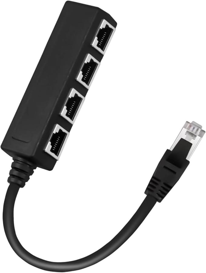 Ethernet Splitter Kabel - Netwerk Adapter Hub - Internet Uitbreiden - 1 naar 4 Poorten - 20 cm - Zwart