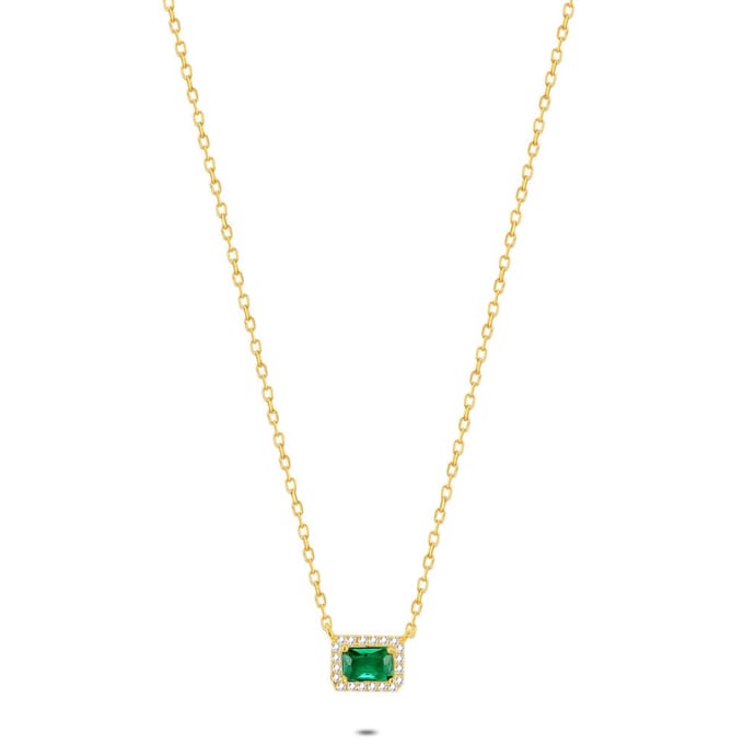 Twice As Nice Halsketting in 18kt verguld zilver, groen en wit 40cm+5cm