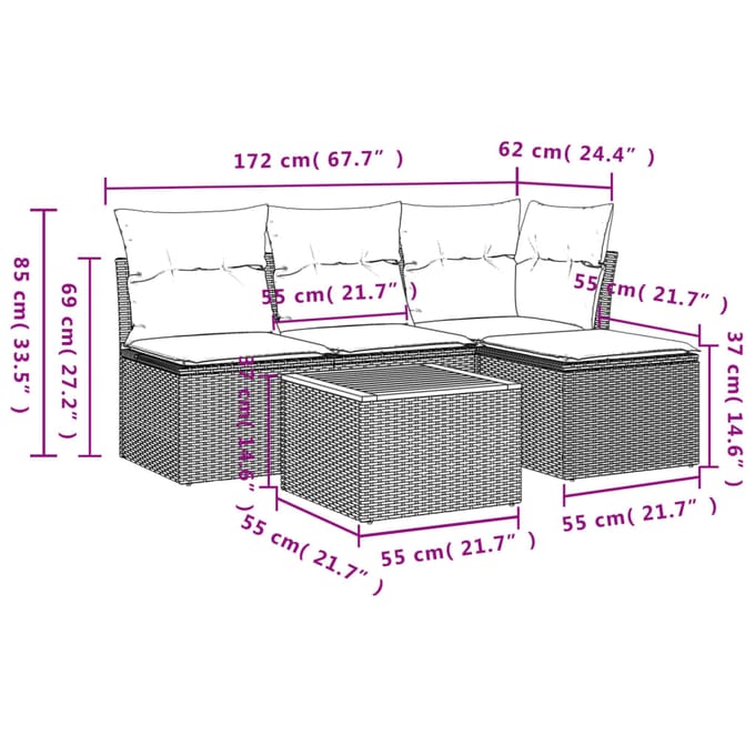 vidaXL - 5-delige - Loungeset - met - kussens - poly - rattan - beige