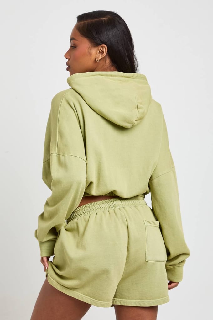 boohoo Dames Gewassen Loopback Hoodie Met Rits En Elastische Zoom | Pistache | Maat: Small