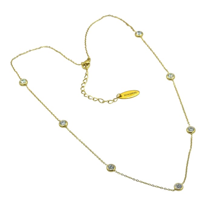 Ronhet Collier van Goldplated Staal met witte CZ Stenen (Ø 6 mm) - Verstelbare Lengte 46-51 cm - Goudkleurig