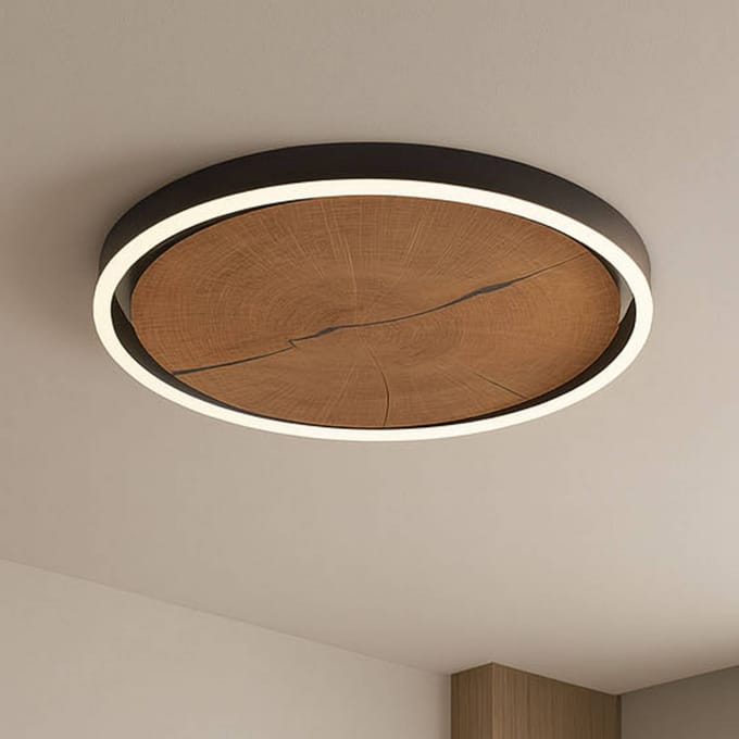 Elobra LED plafondlamp Havana M, hout/metaal, Ø 57 cm