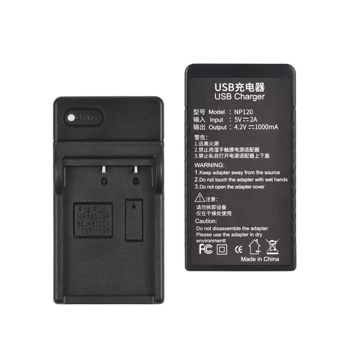 NP-120 Batterijlader met LED-indicator Type-C-poort & USB-kabel Compatibel met HDR-AC3/ zwart