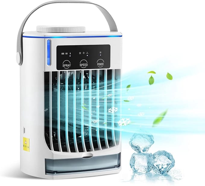 Persoonlijke Airconditioner - Luchtkoeler Ventilator - Ruimte Koelen - 4-in-1 Functie - 500ml - Wit