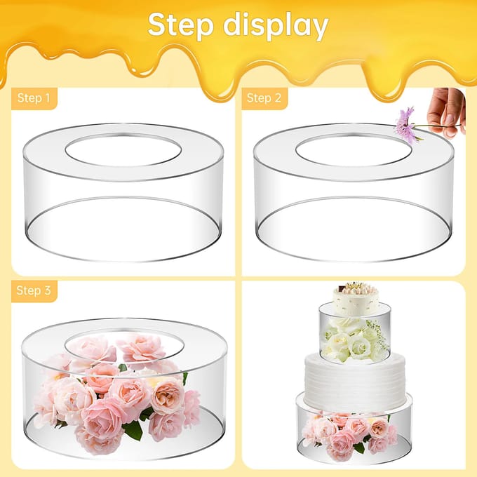 Lot de 2 présentoirs à gâteaux en acrylique remplissables, transparents, empilables, pour centre de table, boîtes de présentation de gâteaux décoratives white