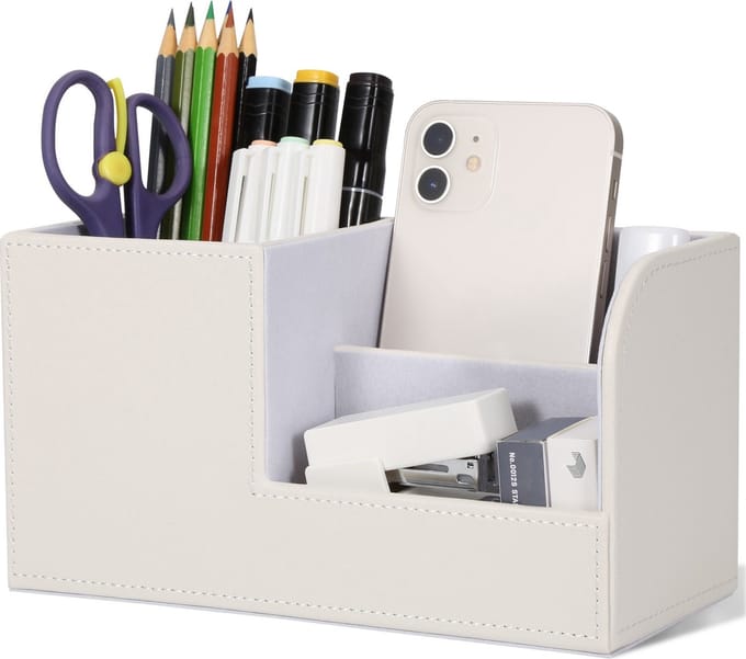 Pennenbakje PU Leer - Bureau & Desk Organizer - Pennenhouder - Wit