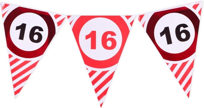 Vlaggenlijn ''16'' - 16 jaar - Slinger - 4 het moment! - 3 meter