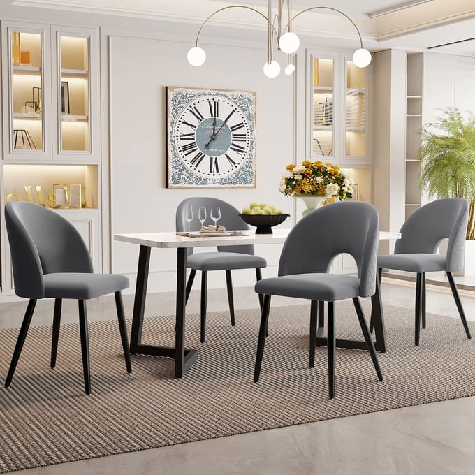 REDOM - Eethoekset - 5-Delig - Eettafel Met 4 Stoelen - Verstelbare Stoelpoten - Fluweel En MDF - Grijs