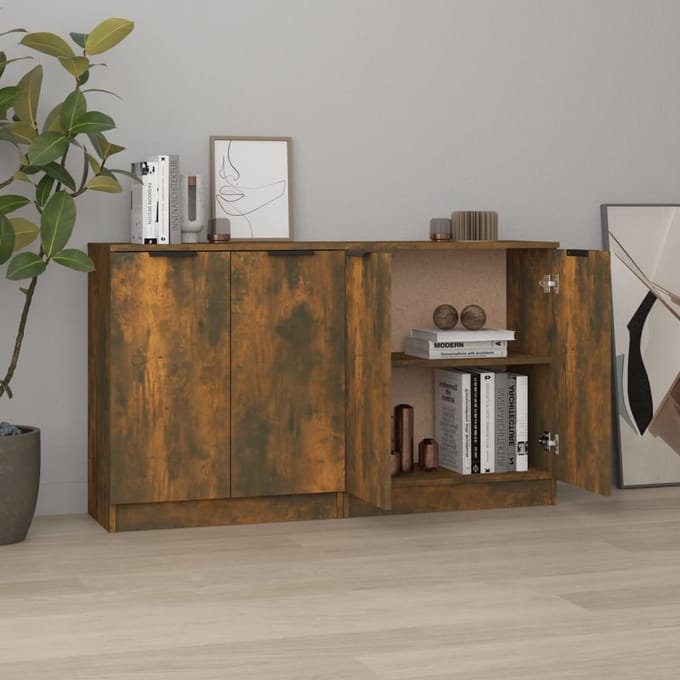 vidaXL - Dressoirs - 2 - st - 60x30x70 - cm - bewerkt - hout - gerookt - eikenkleurig