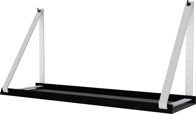 Handles and more - Stalen wandplank zwart 70cm + leren plankdragers Lichtgrijs