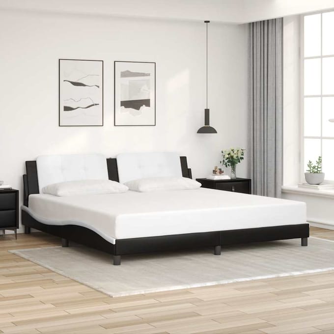 vidaXL - Bedframe - zonder - matras - "Zadar" - kunstleer - zwart - en - wit - 200x200 - cm
