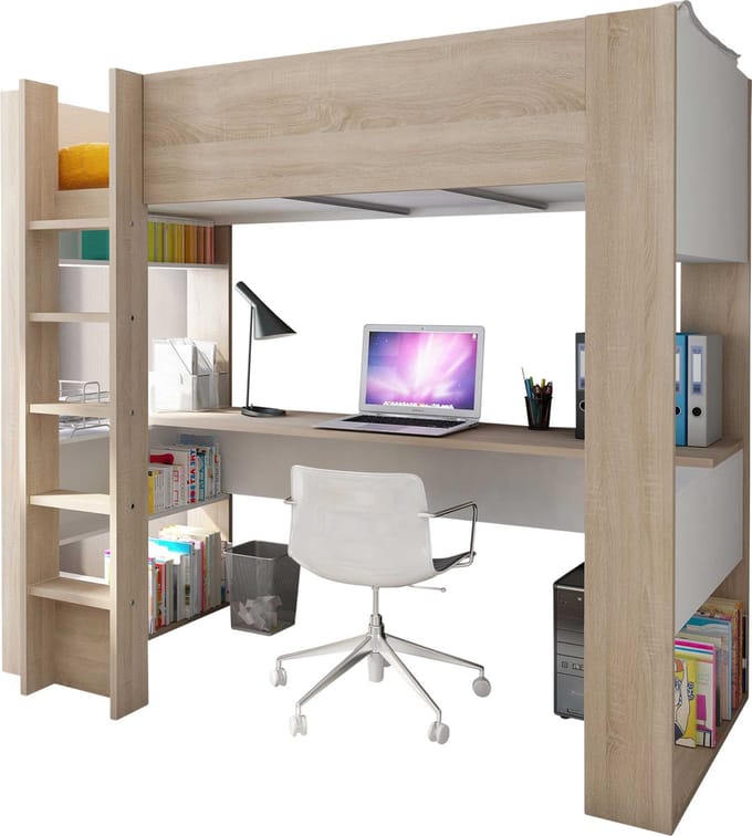 Vente-unique Hoogslaper hout natuurlijk licht, wit 90 x 200 cm