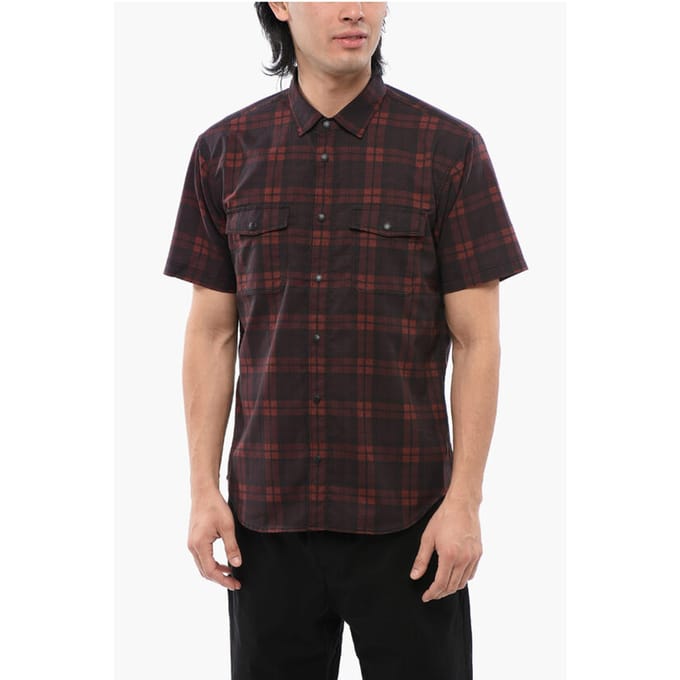 Geruit MESH-overhemd met korte mouwen in rood