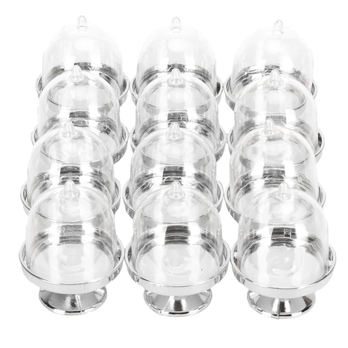 12 Set Mini Candy Box Cake Stand Cupcake Candy Display Plate with Lid Party SuppliesBottom Silver white