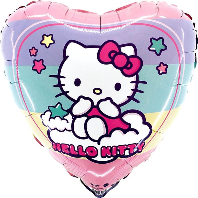Hello Kitty hart folieballon 18" (45 cm) flat  2 verschillende zijden + eenhoorn