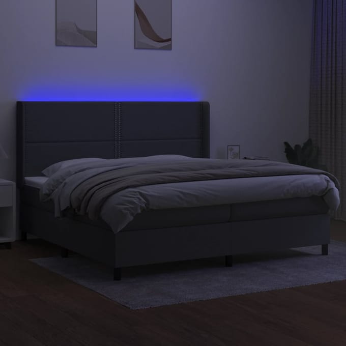 vidaXL - Boxspring - met - matras - en - LED - stof - donkergrijs - 200x200 - cm