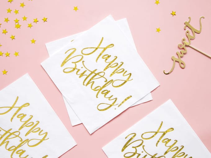 PartyDeco - Servetten - Happy birthday wit (20 stuks)